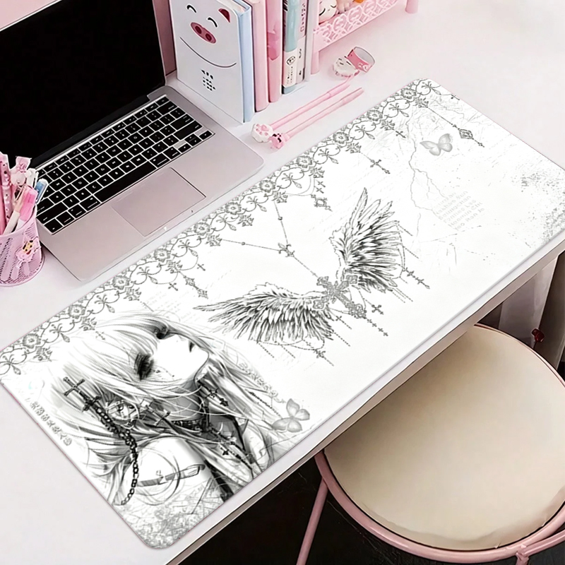Gaming Accessories Desk - Leather Mousepad Black White Anime Aesthetics